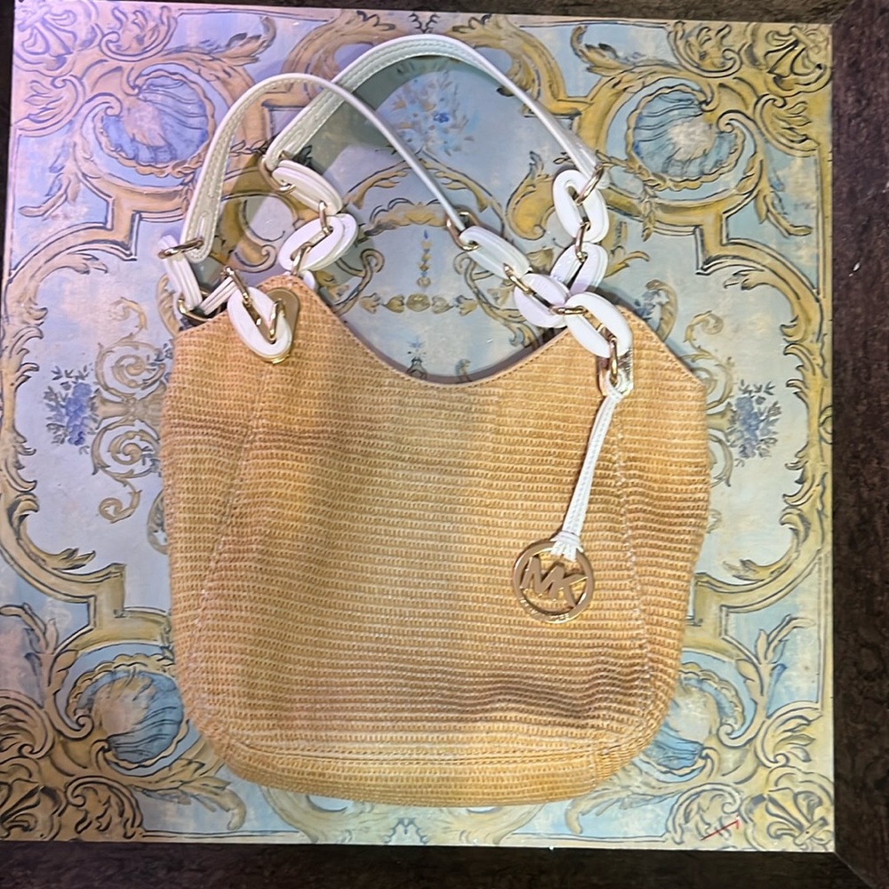 Michael Kors Lilly Woven Straw Shoulder Bag Purse